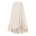 thumbnail image 3 of Women's Asymmetrical Ruffle Wrap Midi Skirts Flowy Western Cowgirl Skirts (Beige XL), 3 of 6