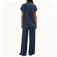 thumbnail image 5 of Linen Sets for Women 2 Piece Summer Casual Short Sleeve V Neck Button down Shirts Matching Loose Wide Leg Pants, L, 5 of 8