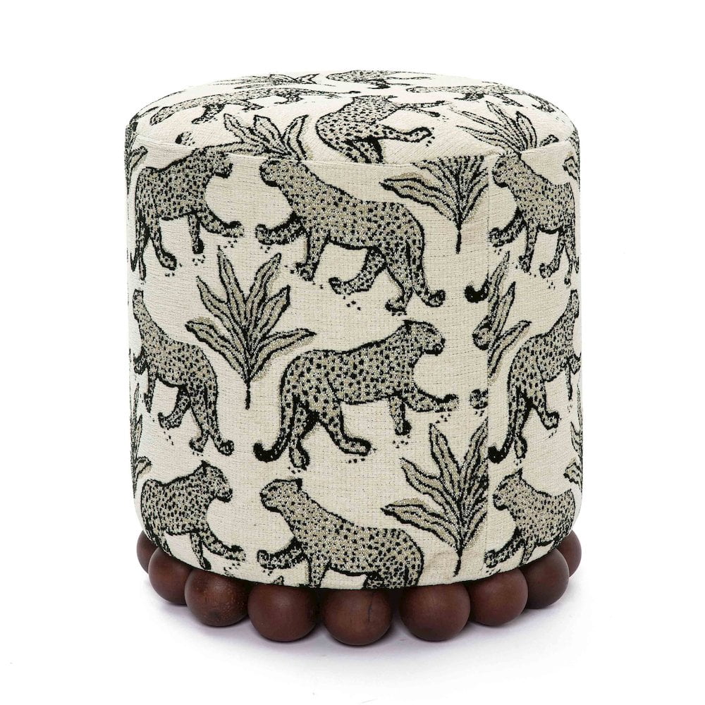 TOV Furniture Dex Cream Leopard Jacquard Ottoman