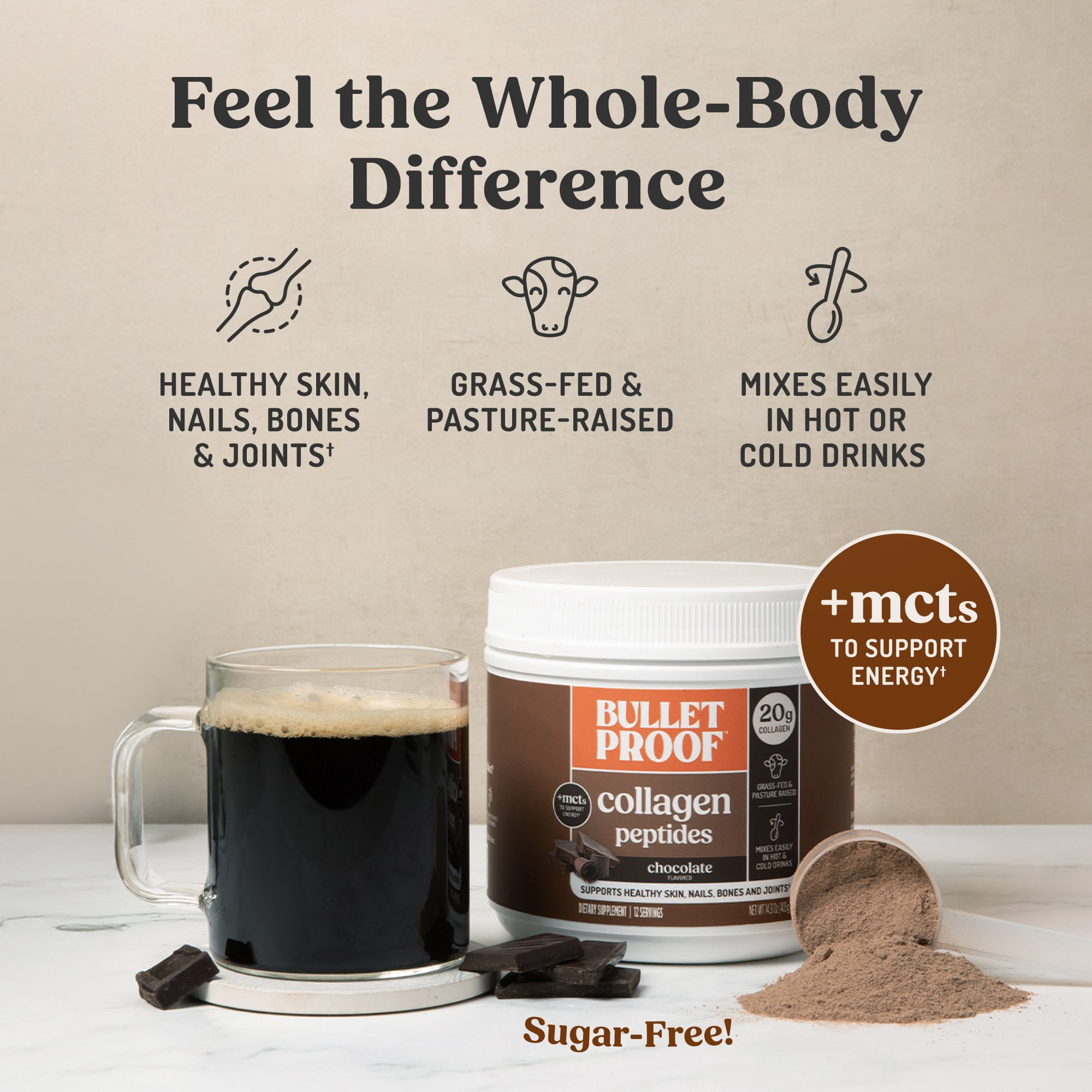 Bulletproof Chocolate Collagen, 14.3 Ounces, Grass-Fed Collagen Protein and Amino Acids for Skin, Bones and Joints