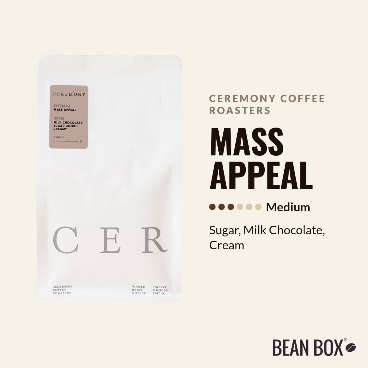 Mass Appeal - Roasted by Ceremony Coffee Roasters - Whole Bean Coffee - 12oz Bag