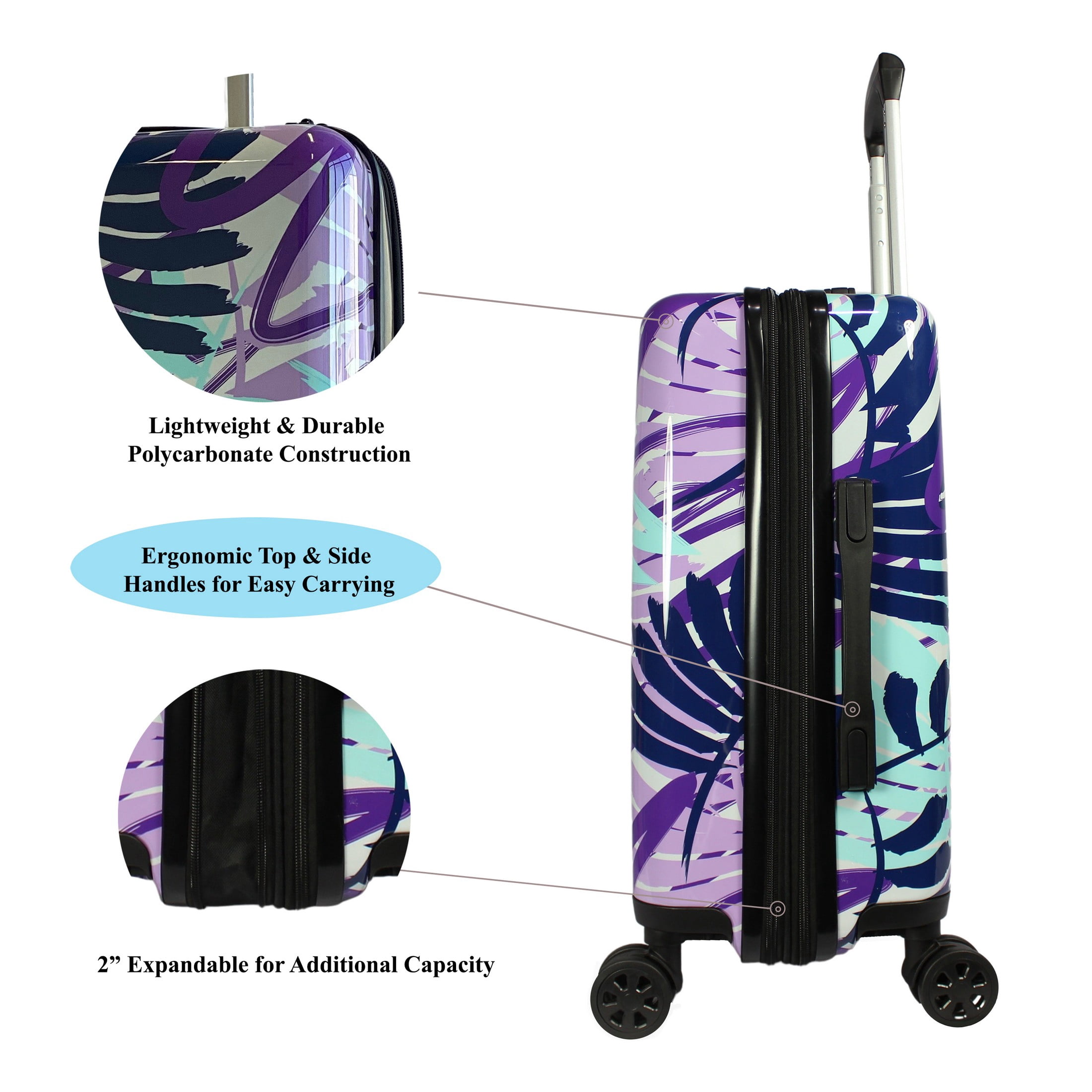 World Traveler Seasons 2-Piece Hardside Carry-on Spinner Luggage Set  20" and 13"  – Leaves