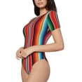 thumbnail image 2 of The Xecao Mexican Serape Blanket Stripes Women's Crew Neck Body Suit, a short-sleeved bodysuit and basic swimsuit, both comfort and style for dating and daily life, 2 of 9