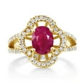 thumbnail image 2 of Gem Stone King 1.97 Ct Oval Red Ruby 18K Yellow Gold Plated Sterling Silver Ring (Size 8), 2 of 4