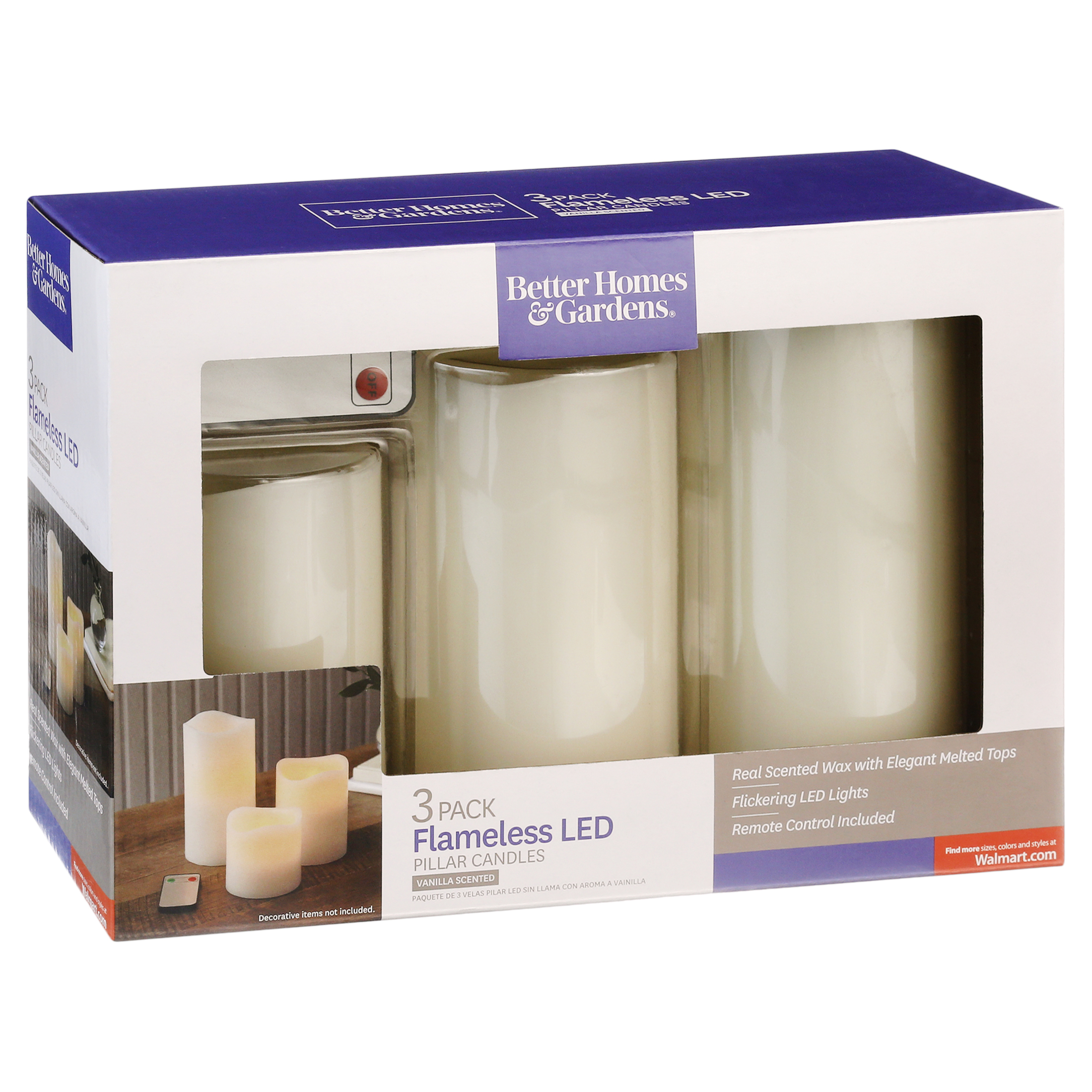 Better Homes & Gardens Flameless LED Pillar Candles 3-Pack Vanilla Scented - image 5 of 9