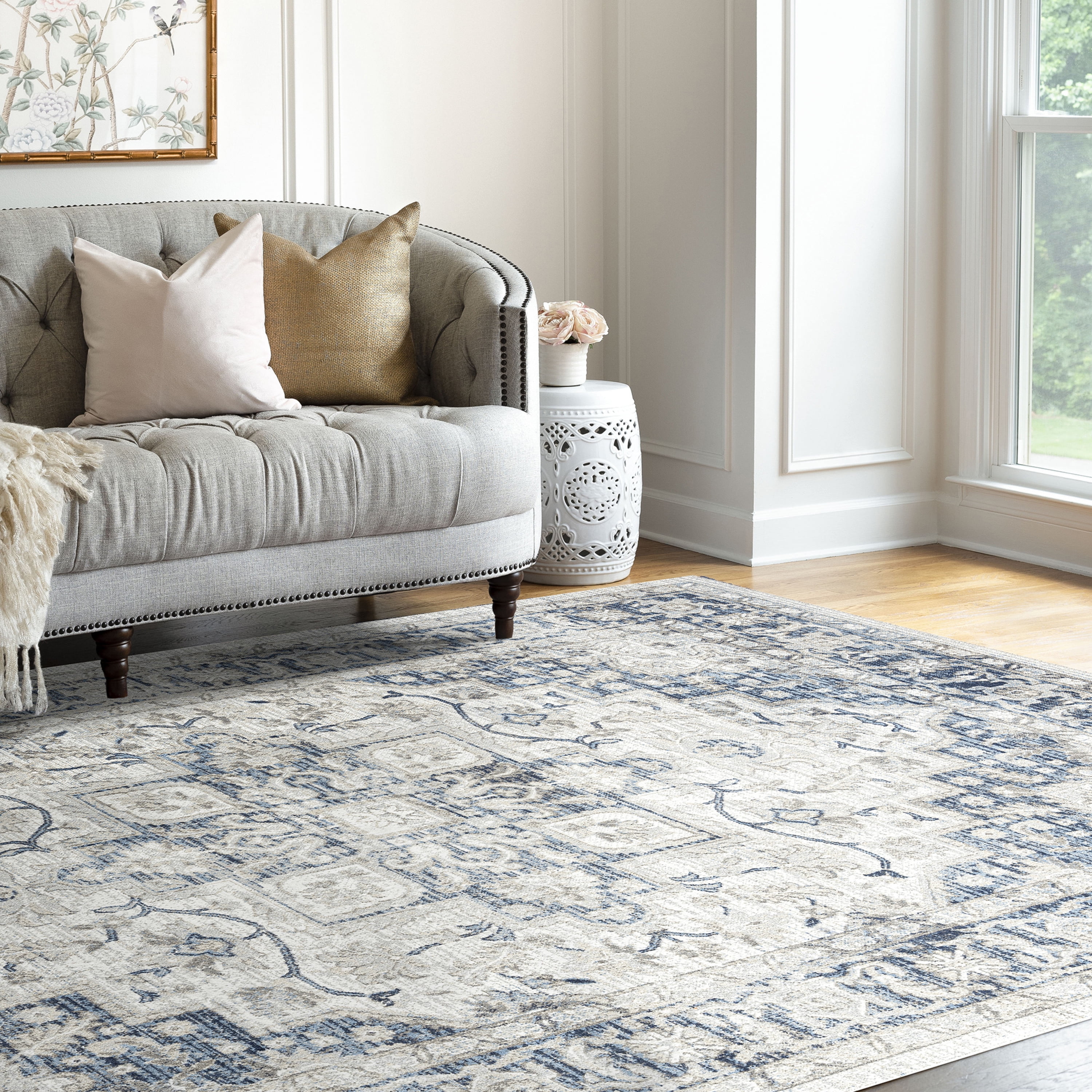 Traditional 9x12 Area Rug (8'9'' x 11'3'') Oriental Cream, Cream Living Room Easy to Clean