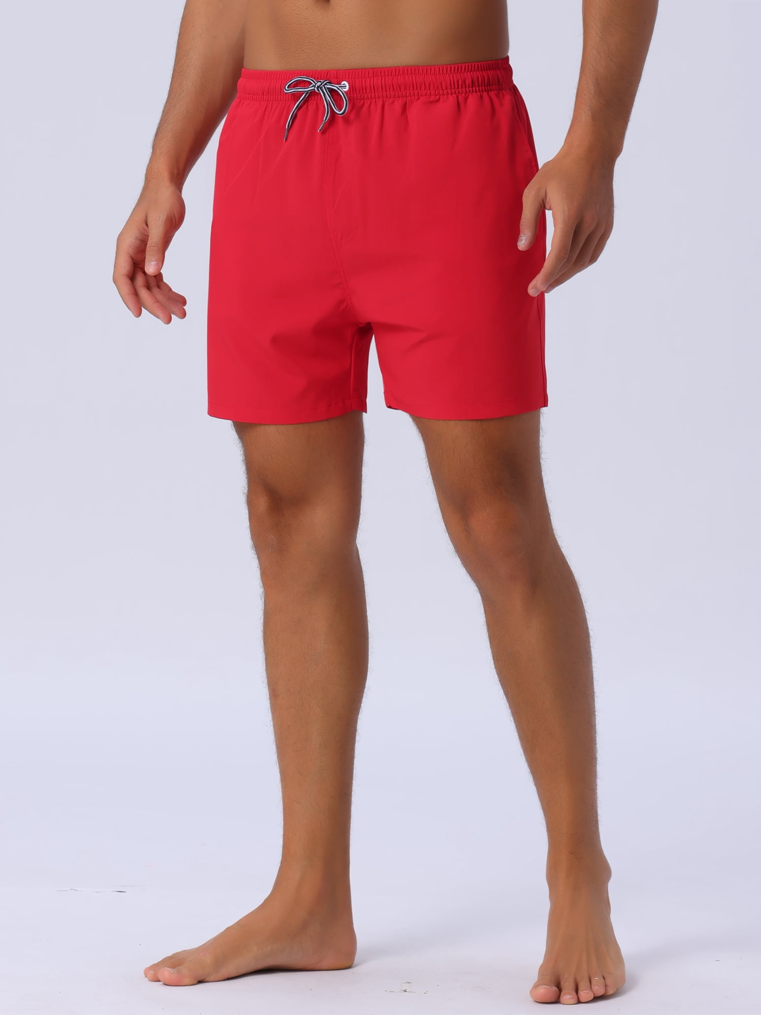 DARING DIVA Men's Drawstring Waist Side Pockets Mesh Lining Beach Swim Trunks 32 Red