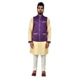 thumbnail image 1 of Indian Traditional Silk Cream Sherwani Kurta Set with Catalina Blue Jacket for Men, 1 of 6