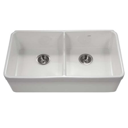 Platus Fireclay Apron Front or Undermount Double Basin 32” Kitchen Sink with Low Divide,