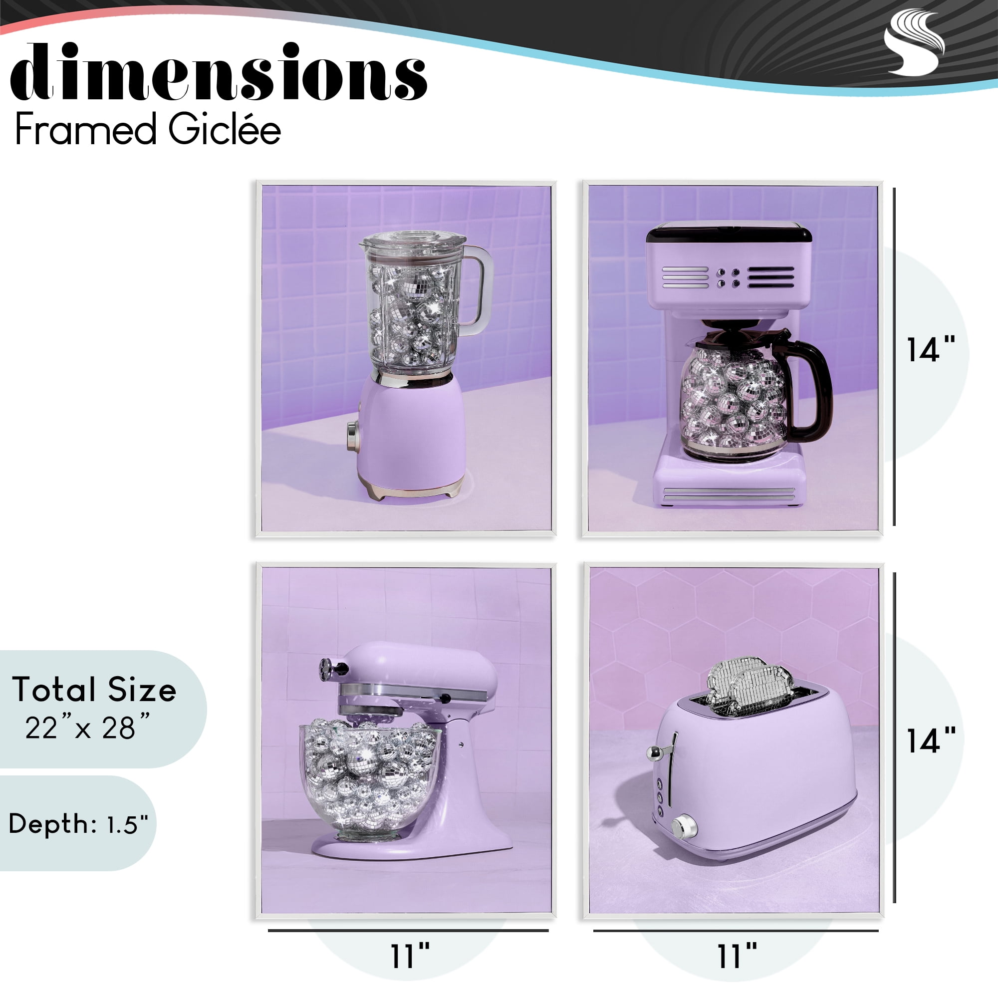 Stupell Industries Disco Kitchen Utensils in Purple 4 Piece White Framed Giclee Art Set, design by LISH Creative
