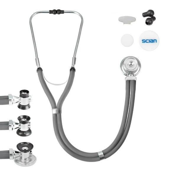 SCIAN Sprague Rappaport Dual Head Stethoscpe Doctors Nurse 5 Interchangeable pcs Gray