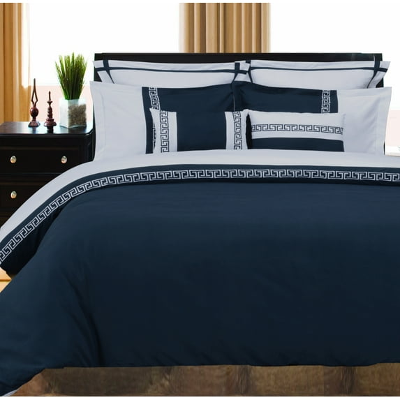 Emma Textured Duvet Cover Set, Soft Microfiber, King/Cal King, Navy/White