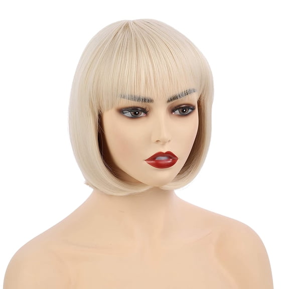 Onedor 10" Short Straight Hair Flapper Cosplay Costume Bob Wig (60#-Platinum Blonde)