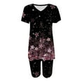 thumbnail image 4 of XFLWAM Two Piece Outfits For Women Summer V Neck T-Shirt Tops Biker Shorts Workout Sports Plus Size Tracksuit Black Pink-1 M, 4 of 4