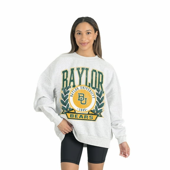 Women's Gameday Couture Gray Baylor Bears Premium Fleece Drop Shoulder Oversized Pullover Sweatshirt