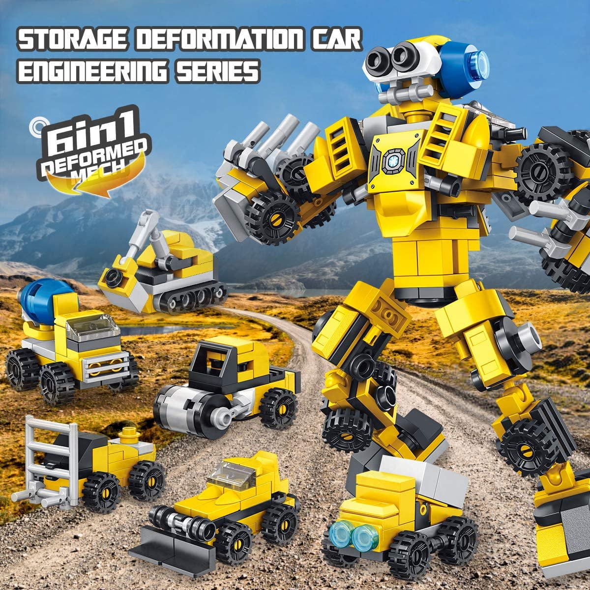 Robot Building Toys Set 6-in-1 649 Pieces Engineering Vehicles