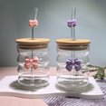 thumbnail image 3 of Dsscvnef Cute Bow Glass Cup Retro Ribbed Design Elegant Water Iced Coffee Drinkware Unique for Women Birthday Party, 3 of 5