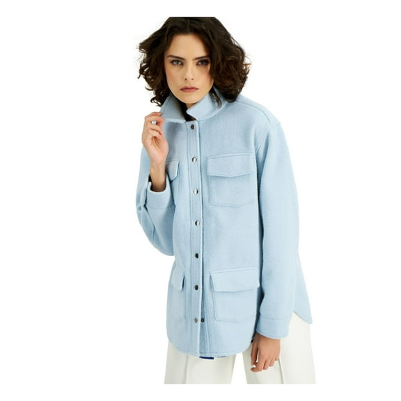 ALFANI Womens Light Blue Fleece Pocketed Button Down Winter Jacket Coat XL
