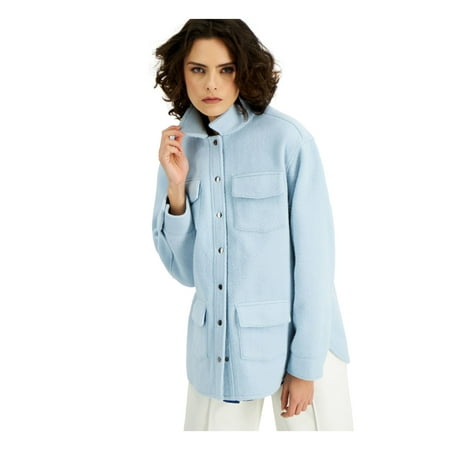 ALFANI Womens Light Blue Fleece Pocketed Button Down Winter Jacket Coat XL