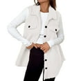 thumbnail image 2 of Women's Midi Length Fleece Vest, Shawl Collar Sleeveless Jacket, Button Down Vest, Warm Plush Vest, Fall Winter Layering Piece, Office Cardigan, Casual Vest White M, 2 of 9