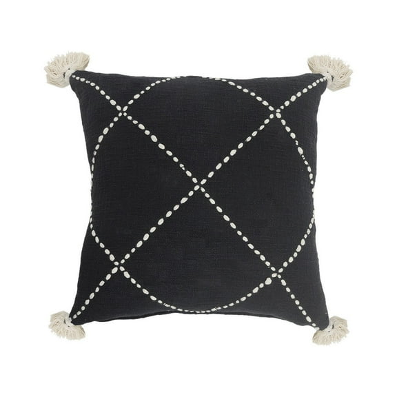 Ox Bay 20" x 20" Hand-Woven Black/ White Geometric Organic Cotton Pillow Cover