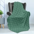 thumbnail image 4 of Dragon Soft Flannel Fleece Throw Blanket, Repetitive Pattern of Symbolic Mystic and Cultural, Cozy Plush for Indoor and Outdoor Use, 70" x 90", Grey Teal Laurel Green, by Ambesonne, 4 of 5