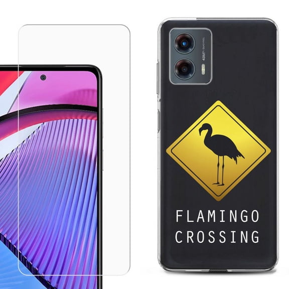 OneToughShield ® Compatible with Motorola Moto G 5G 2023, Shockproof Phone Case, with Tempered Glass Screen Protector - Flamingo