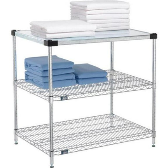 Global Industrial 18363CSZ3 Nexel 3 Shelf Chrome Wire Shelving Unit Starter - 1 Solid Shelf, Chrome - 36 x 18 x 34 in.