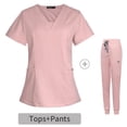 thumbnail image 1 of Traje quirúrgico con escote en V dividido, ropa de hospital para mujeres, ropa de cepillado de manos, ropa de trabajo de enfermera de manga corta elástica con estampado, 1 of 6