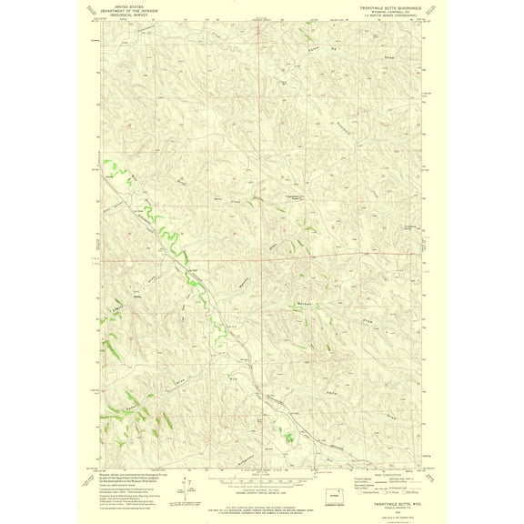 Topographical Map - Twentymile Butte Wyoming Quad - USGS 1972 - 23 x 32.63 - Vintage Wall Art