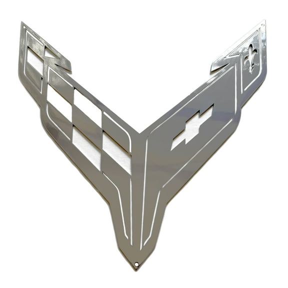C8 Corvette Crossed flag Finished in PChrome Wall Emblem Large Metal Art 2020 and Later Full 20" by 19" In Size Cross Flag