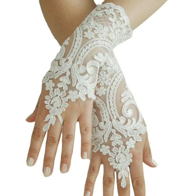 1 Paire de Gants de Mariée Sans Doigts Longueur Poignet Lacets Accessoires de Mariage