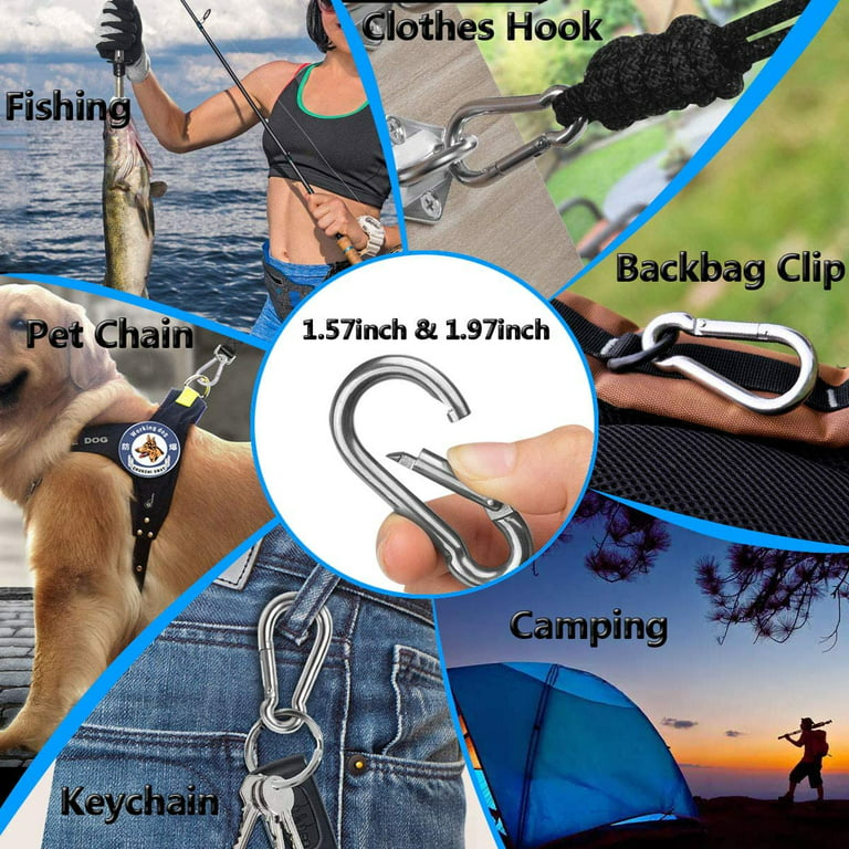 Spring Snap Hooks, 304 Stainless Steel Metal Clip Heavy Duty Rope Connector Small  Snap Clamp Key Chain Link Buckle for Hammock Swing Set Outdoor Travel  Camping Fishing Hiking 