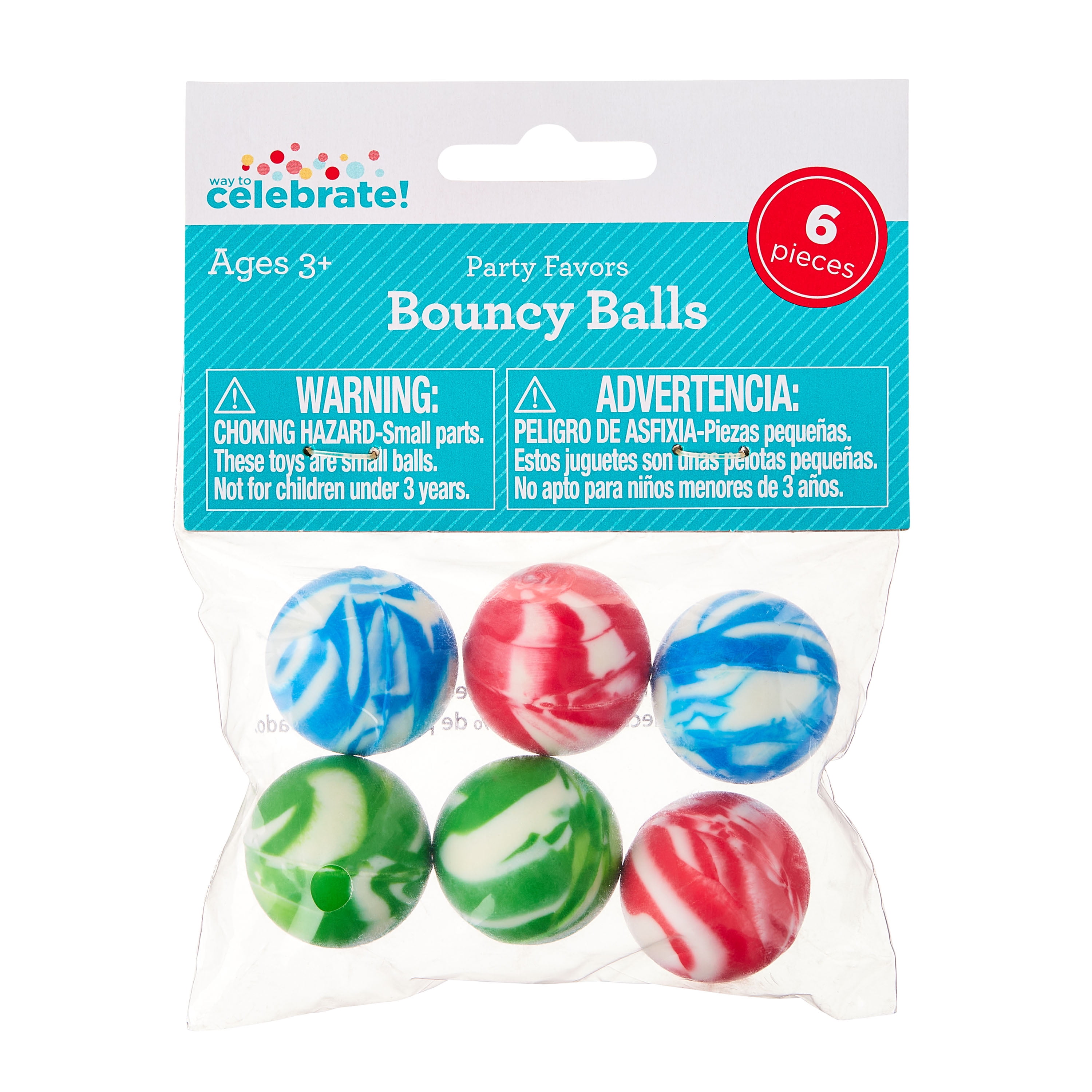(6 pack) 6 Count, Multicolor Marble Bouncy Balls, Party Favors, by Way To Celebrate