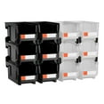 thumbnail image 2 of Plastic Stackable Storage Bins, 14.8 x 8.5 x 7.1 inch (12 Pack), Plastic Containers for Organizing & Storage Bins for Garage, Small Parts, Office Supplies, Other Accessories, Black & Transparent, 2 of 7