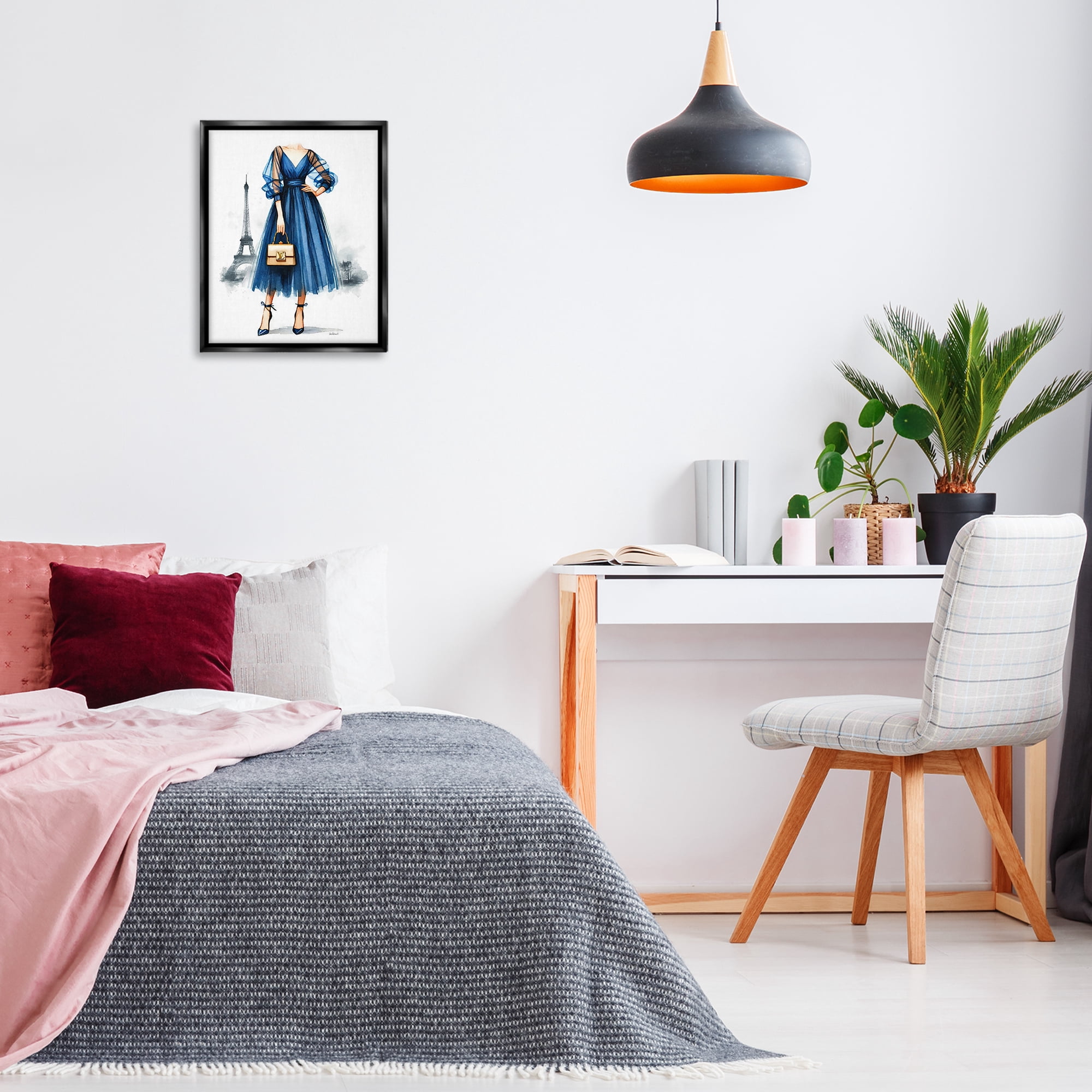 Stupell Industries Parisian Fashion Woman Fashion Painting Black Floater Framed Canvas Art Print Wall Art, 17 x 21
