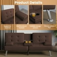 thumbnail image 2 of Lumihaven Futon Sofa Bed Folding Leather Modern Couch with 2 Cup Holders,Removable Armrests,Brown, 2 of 7