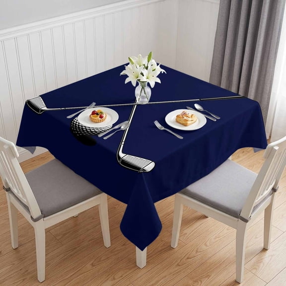 Golf Ball Table Cloth Waterproof Tablecloths, Navy Blue Monochrome Sport Tablecloth Dining Table Cover for Kitchen Party Tabletop Outdoor, Square Tablecloth 60x60 Inch