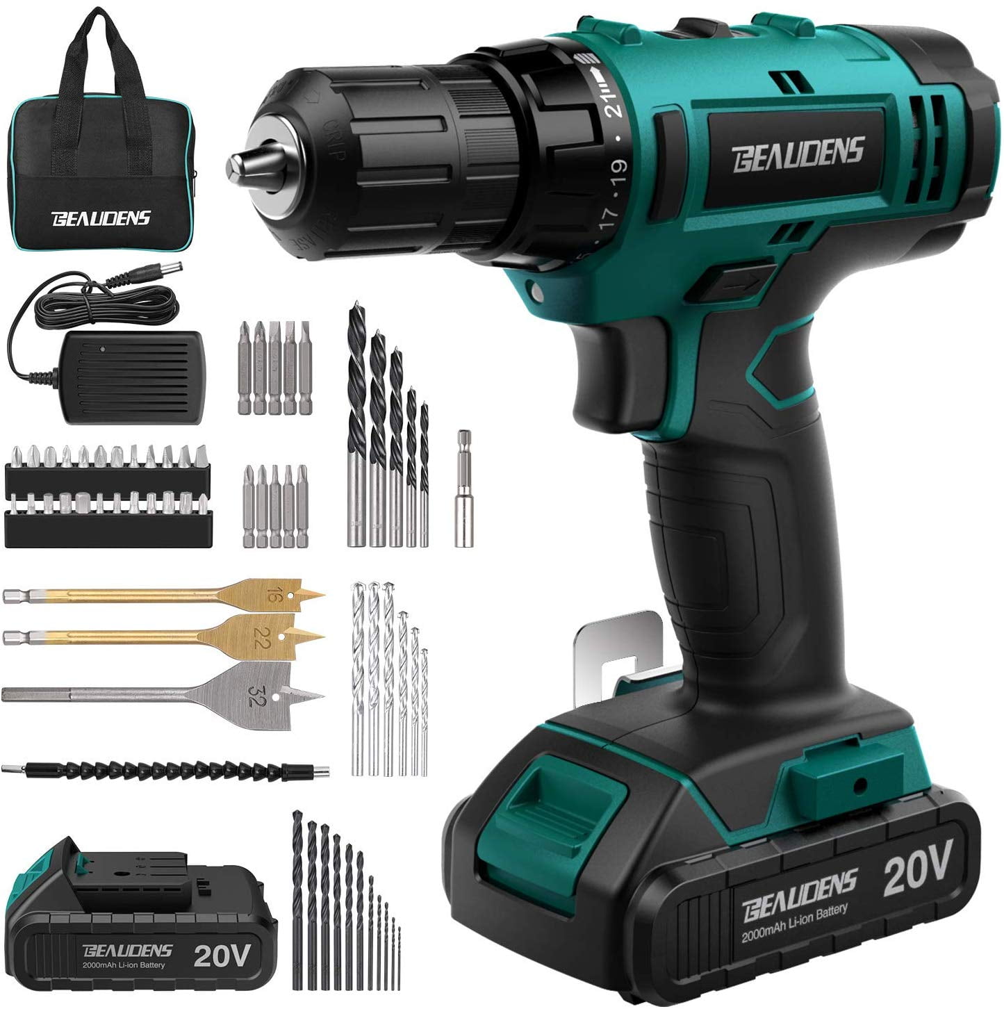 20V Max Cordless Drill, 3/8 Inch Power Drill Set with with 2000mAh