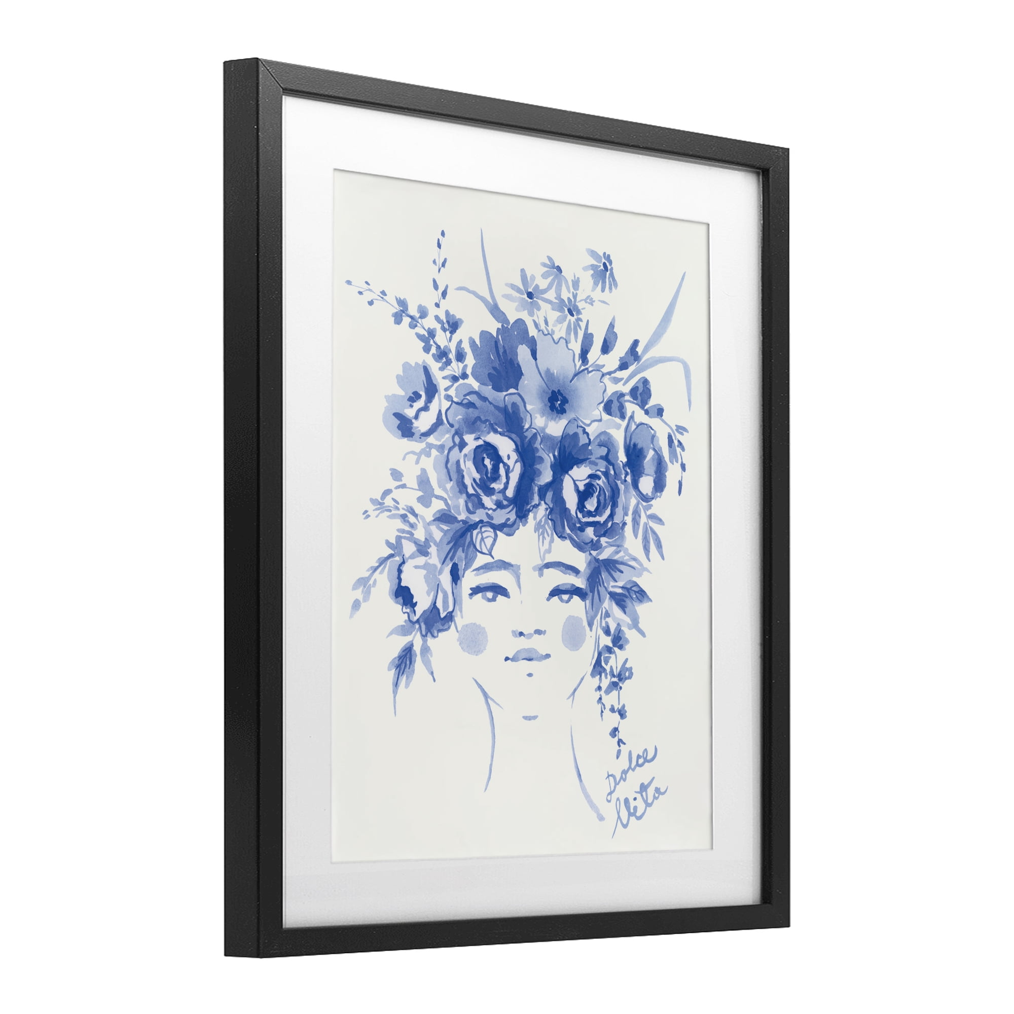 Stupell Industries Dolce Vita Woman with Roses Black Framed Print Under Glass, design by Karolina Sato