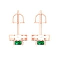 thumbnail image 3 of 14K Solid Gold Screw Back Stud Earrings for Women | 1.24 cttw Round Cut Simulated Emerald | Rose Gold, 3 of 4