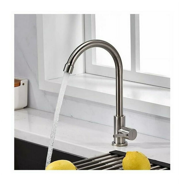 Pivotant à 360°, Poignée Unique, Eau Froide Uniquement, Robinet d'Évier en Acier Inoxydable pour Cuisine
