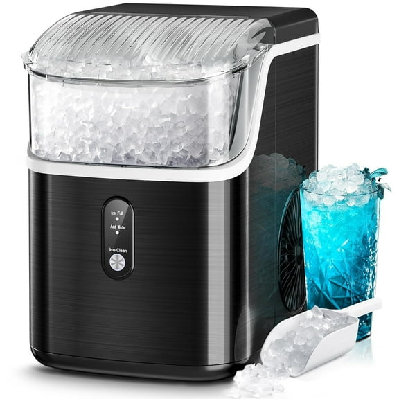 Auseo Nugget Ice Makers Countertop,Portable Ice Machine with Soft Ice, 35lbs/24h,Auto-Cleaning,One-Click Operation for Home/Party/RV/Camping (Black)