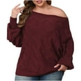 thumbnail image 5 of Women's Plus Size Sweaters Off Shoulder Solid Color Long Sleeve Loose Pullover, 5 of 5