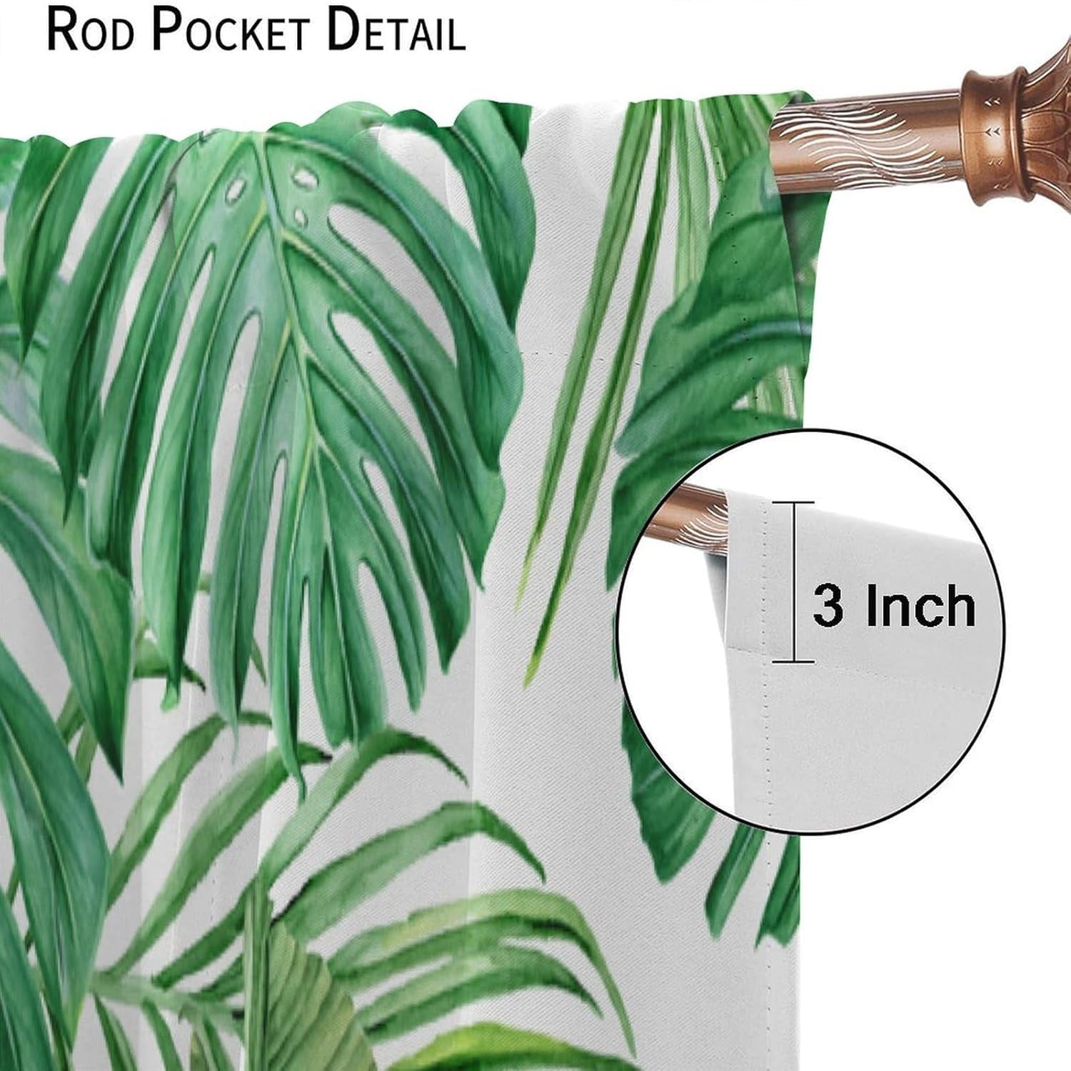 Tropical Green Plant Curtain Botanical Banana Leaf Palm Tree Blackout Print Rod Pocket Window Drapes for Bedroom Living Room 52x84in