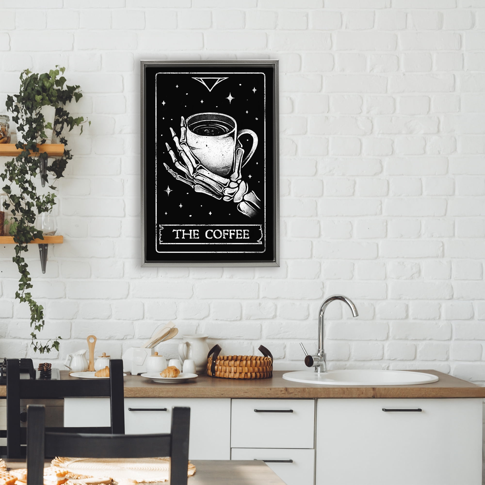 Stupell Industries The Coffee Tarot Card Gray Framed Floater Canvas Wall Art, design by EduEly Designs