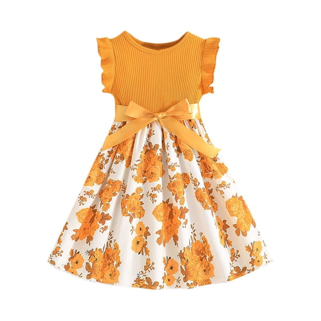 Robe Décontractée à Fleurs pour Filles, Robe Sans Manches à Col Rond pour Enfants, Robe de Fête Douce pour Enfants pour Voyage Quotidien et Célébration d'Anniversaire