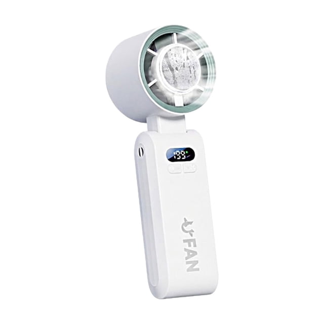 Ice Feeling Digital Display Handheld Fan, Portable Neck-Mounted Cooling Device With Real-Time Speed Feedback, for Outdoor Adventures, White