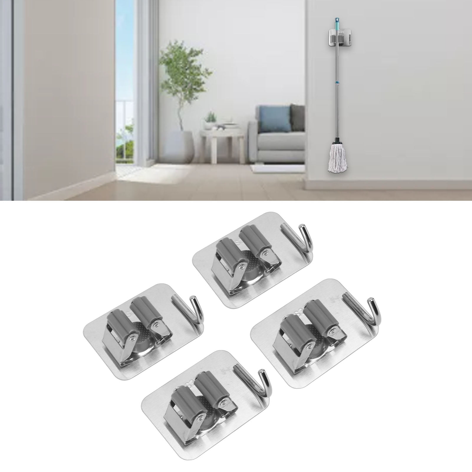 Ensemble de Porte-Balai et Balai, Porte-Balai Léger en Acier Inoxydable 4 Pcs Robuste Argent pour Balcon