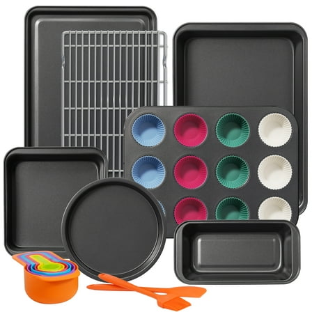 Kikcoin Bakeware Set, 22 Pcs Carbon Steel Non-Stick Baking Pan Set, Baking Sheet for Kitchen, Muffin Pan & Cookie Sheet & Cake Pan, Oven Safe up to 446℉